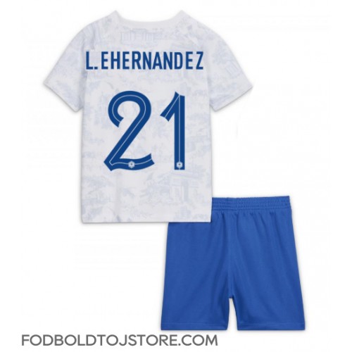 Frankrig Lucas Hernandez #21 Udebanesæt Børn VM 2022 Kortærmet (+ Korte bukser)